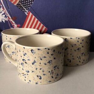 Nautica Bermuda Calico Coffee Mug Blue and Cream Speckled Set of 3